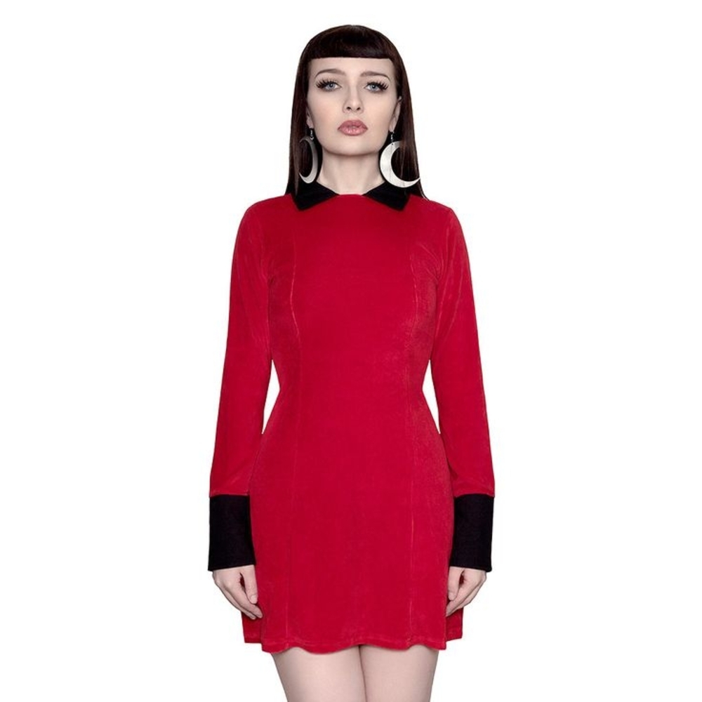 Killstar Red and Black Sheath Mini Dress with Peter Pan Collar